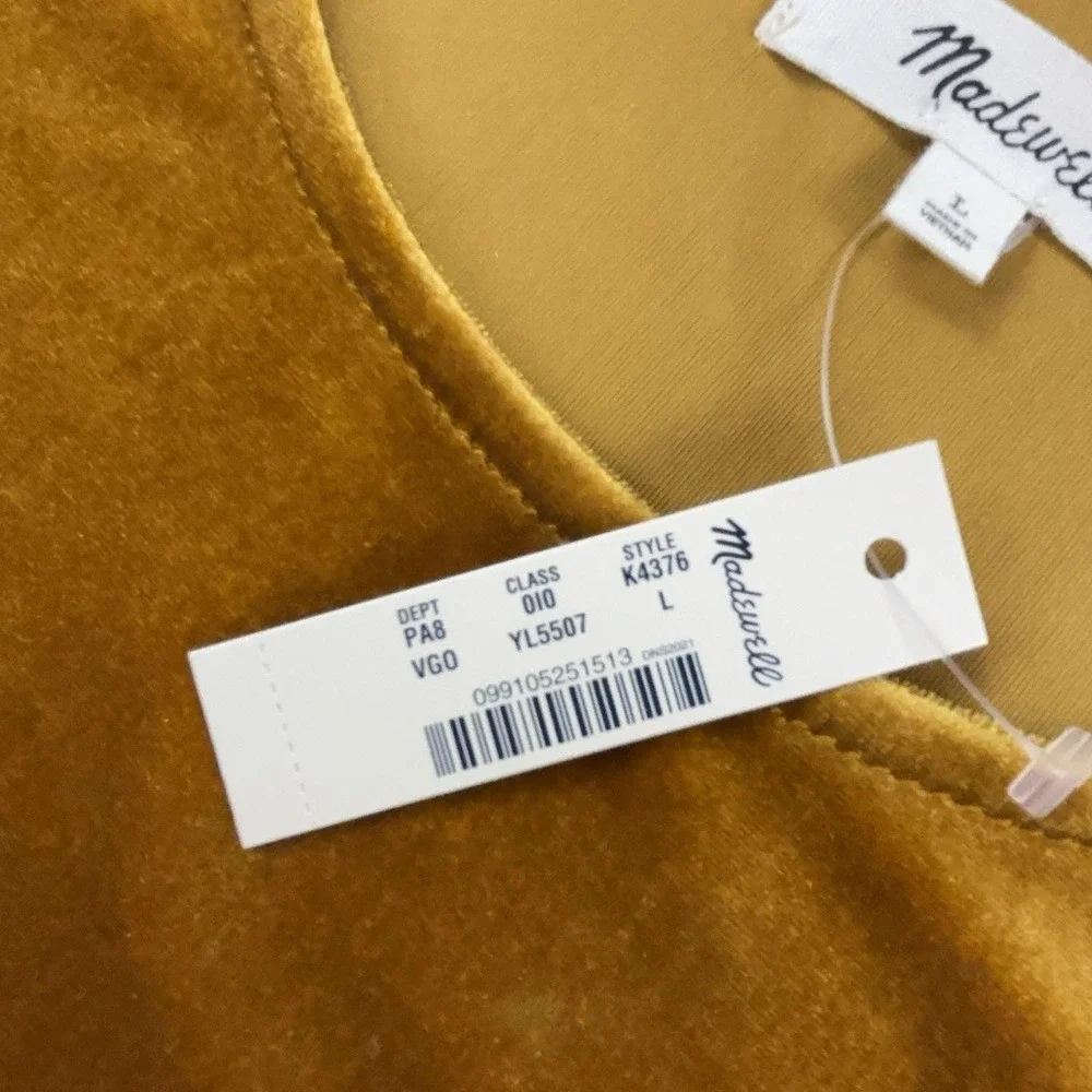 Madewell Blouse Womens L Gold Velvet Crew Neck Short Sleeve Stretch Dolman Top